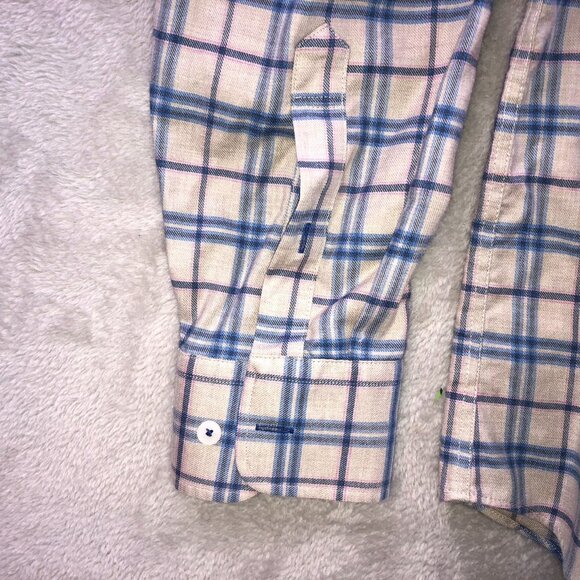 Untuckit Men Shirt Size XL Wrinkle-Free Long Sleeve Flannel Plaid Button Up Blue - Picture 8 of 13